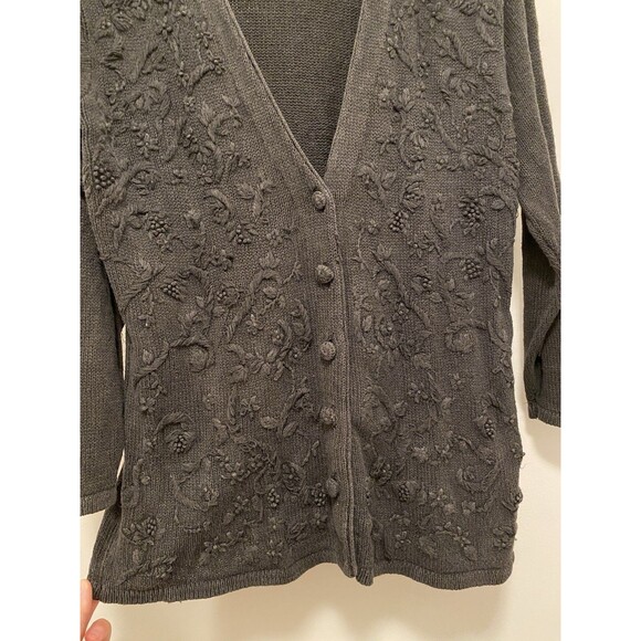 Vtg Cottagecore Cardigan Sweater Sz Medium Grey Goth Fall Whimsy 80s Embroidered - Picture 3 of 9